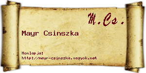 Mayr Csinszka névjegykártya